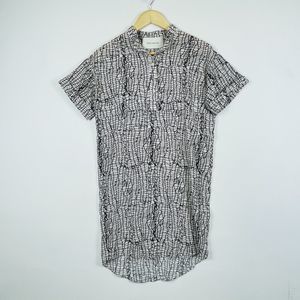 Cedric Charlier‎ Beige Black Short Sleeve Silk Blend Shirt Dress Womens 4 US